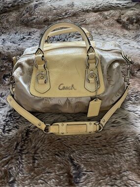 Coach Cream and Pale Yellow Satchel with Signature Print